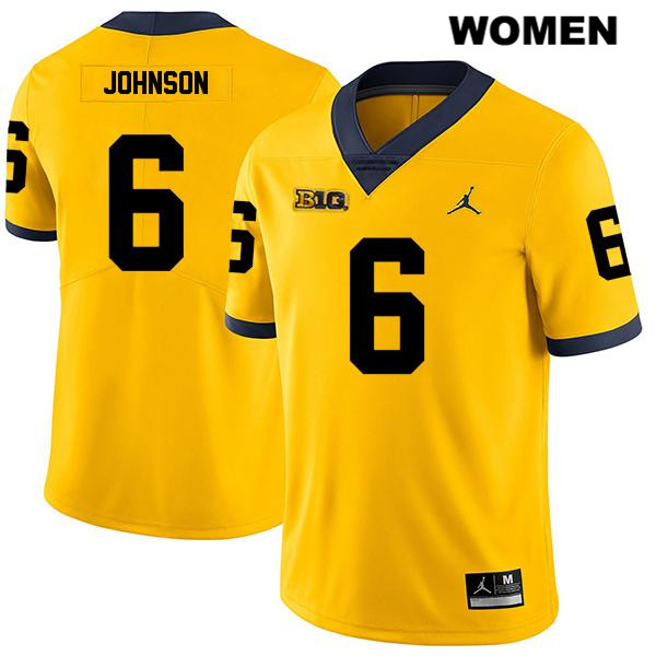 Women's NCAA Michigan Wolverines Cornelius Johnson #6 Yellow Jordan Brand Authentic Stitched Legend Football College Jersey AN25U50DU
